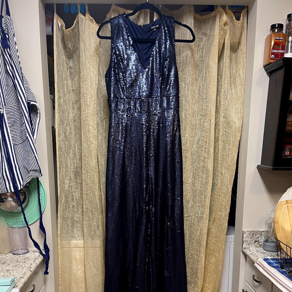 Navy Sequin Sleeveless Jumpsuit